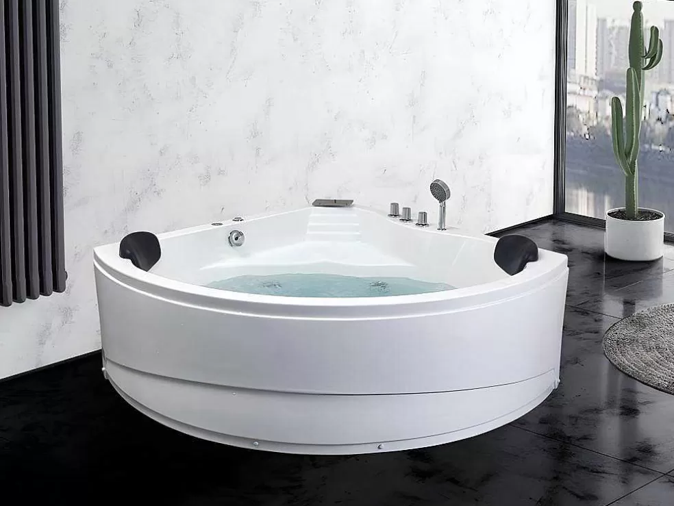 Shower & Design Banheira De Canto De Hidromassagem Com Sistema De Cascata Aglena - 2 Lugares - 350 L - 150*150*60 Cm* Banheira De Hidromassagem