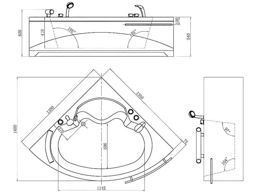 Shower & Design Banheira De Canto Navona - 1 Péssoa - 263 L - C135 X L135 X A54 Cm* Banheira De Canto