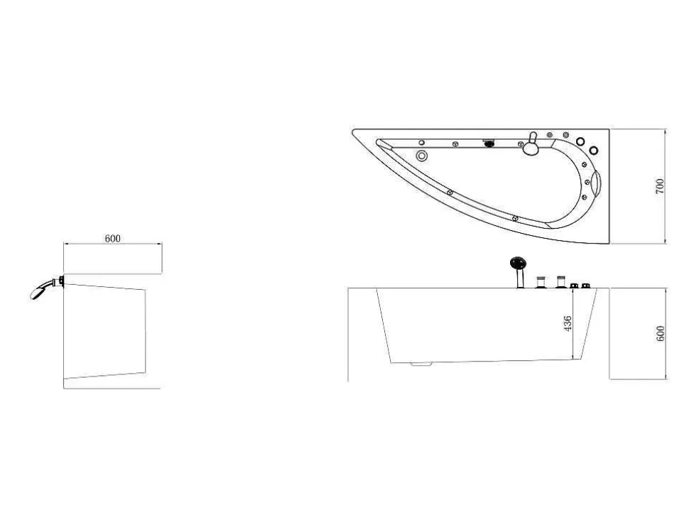 Shower & Design Banheira De Hidromassagem Assimetrica Branca, 1 Lugar, 160X75 Cm, Canto Direito - Tabana* Banheira De Hidromassagem