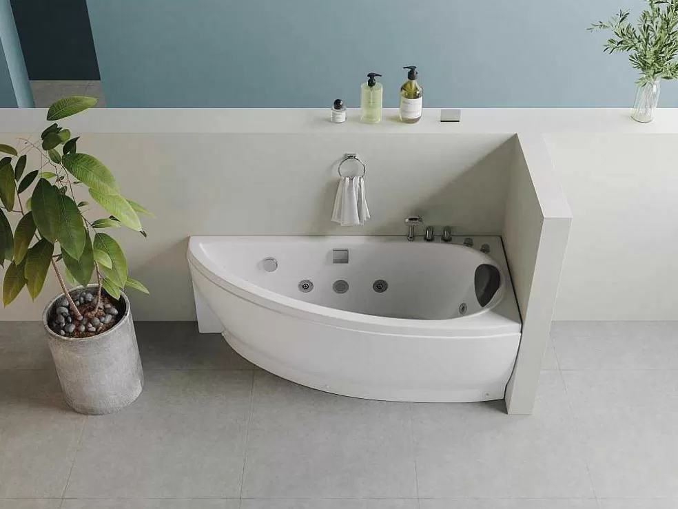 Shower & Design Banheira De Hidromassagem Assimetrica Branca, 1 Lugar, 160X75 Cm, Canto Direito - Tabana* Banheira De Hidromassagem