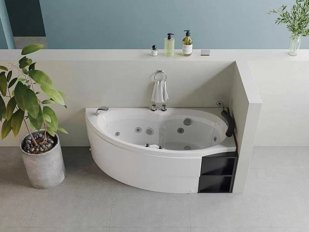 Shower & Design Banheira De Hidromassagem Assimetrica Branca Com Nichos, 1 Lugar, 150X100 Cm, Canto Direito - Luana* Banheira De Hidromassagem