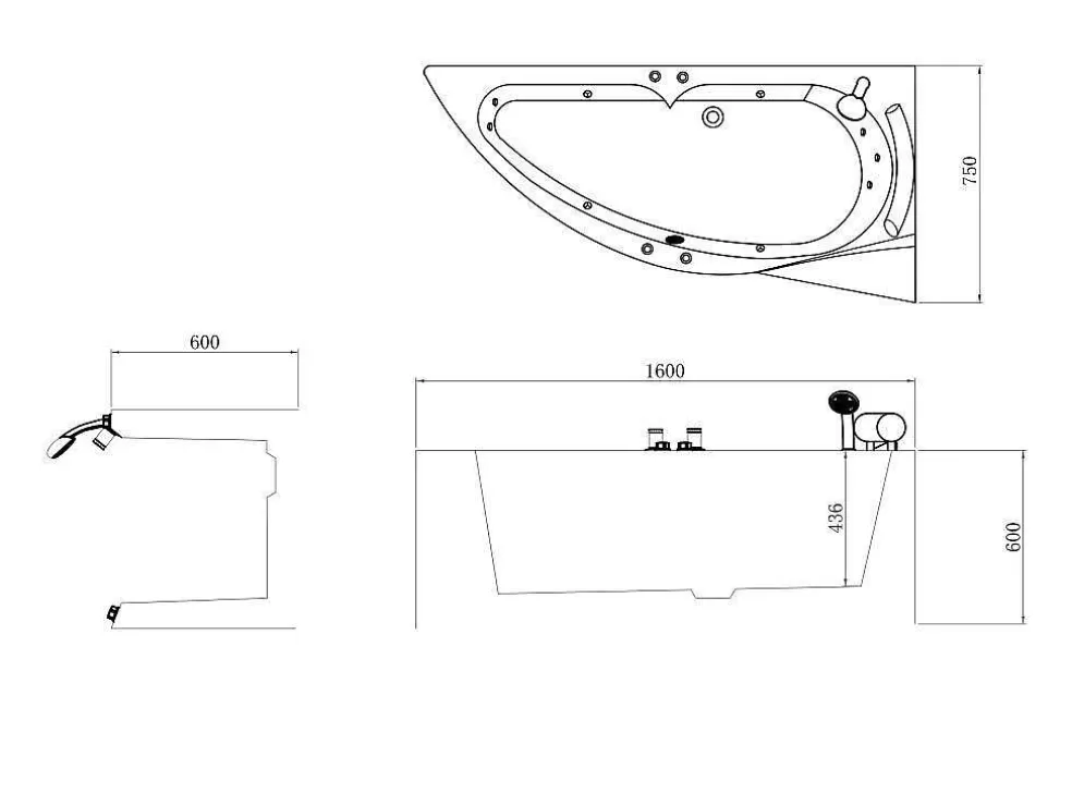 Shower & Design Banheira De Hidromassagem Assimetrica Branca Com Nichos, 1 Lugar, 150X100 Cm, Canto Direito - Luana* Banheira De Hidromassagem