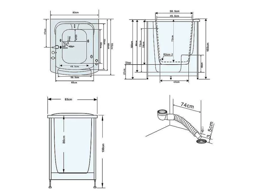 ELITESHOPPING Banheira De Hidromassagem Com Porta 93 X 83 X H100 Cm - Lavander* Banheira De Canto