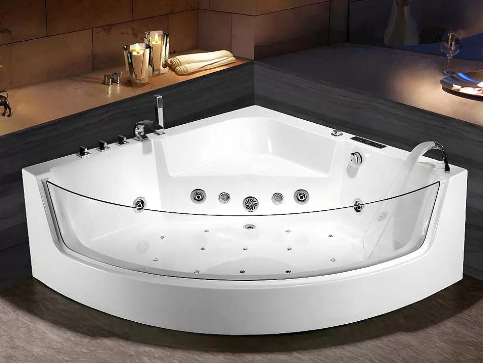 Shower & Design Banheira De Hidromassagem De Canto Vidrada Ethra - Para 1 Péssoa - 150 X 150 X A57 Cm - Branca* Banheira De Hidromassagem
