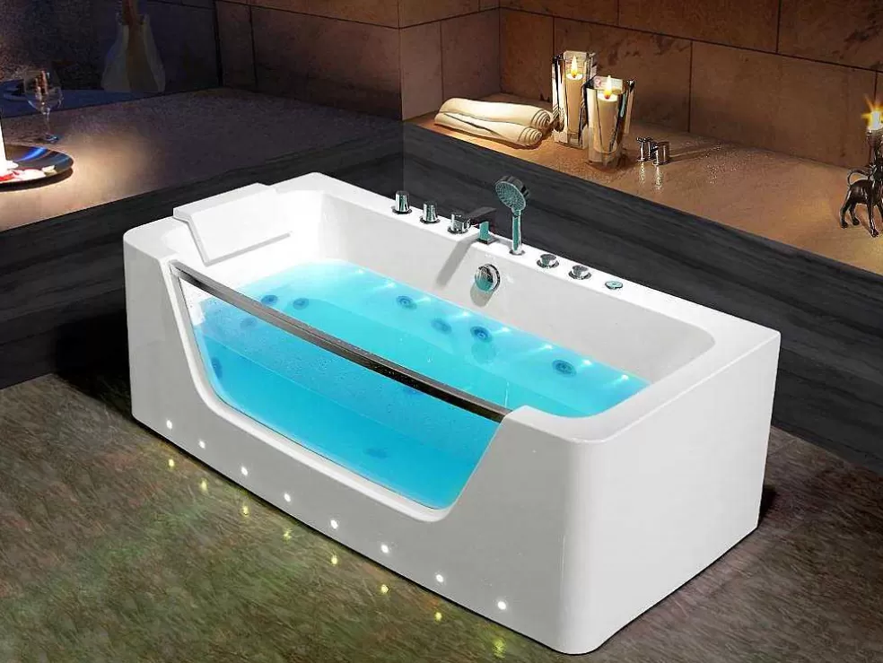 Shower & Design Banheira De Hidromassagem De Vidro Com Leds Dyona - 1 Péssoa - 260L - 170X85X58 Cm - Branco* Banheira De Hidromassagem