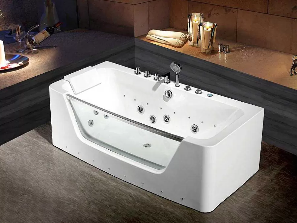 Shower & Design Banheira De Hidromassagem De Vidro Com Leds Dyona - 1 Péssoa - 260L - 170X85X58 Cm - Branco* Banheira De Hidromassagem