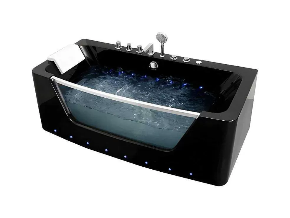 Shower & Design Banheira De Hidromassagem De Vidro Com Leds Dyona - 1 Péssoa - 260L - 170X85X58 Cm - Preto* Promoções Casa De Banho & Bem-Estar