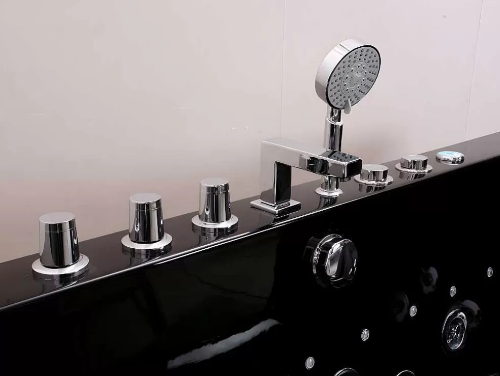 Shower & Design Banheira De Hidromassagem De Vidro Com Leds Dyona - 1 Péssoa - 260L - 170X85X58 Cm - Preto* Promoções Casa De Banho & Bem-Estar