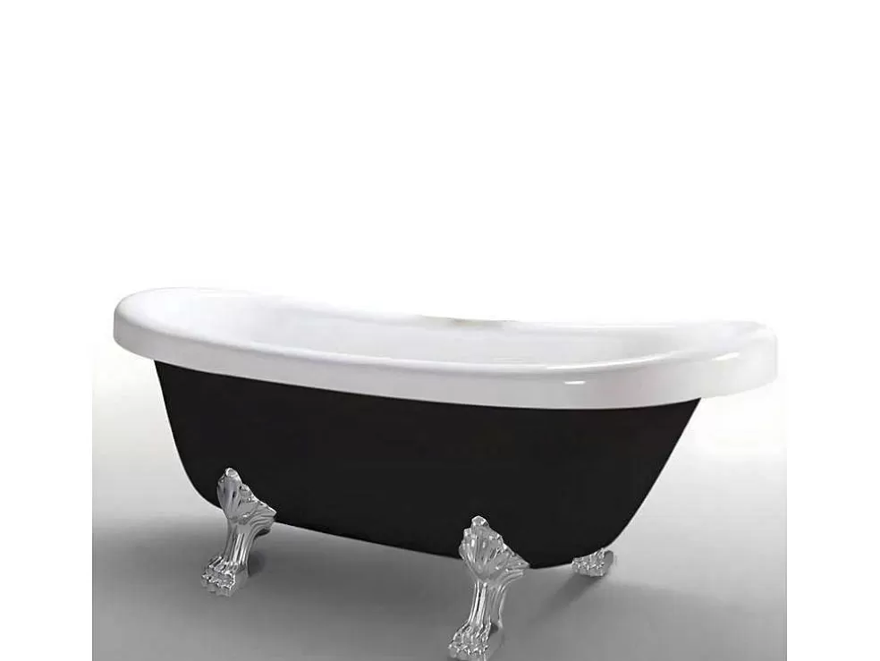 ELITESHOPPING Banheira De Ilha Retro 170 X 80 Cm Preta Com Pés Prateados Marigold Noir* Banheira Com Pés