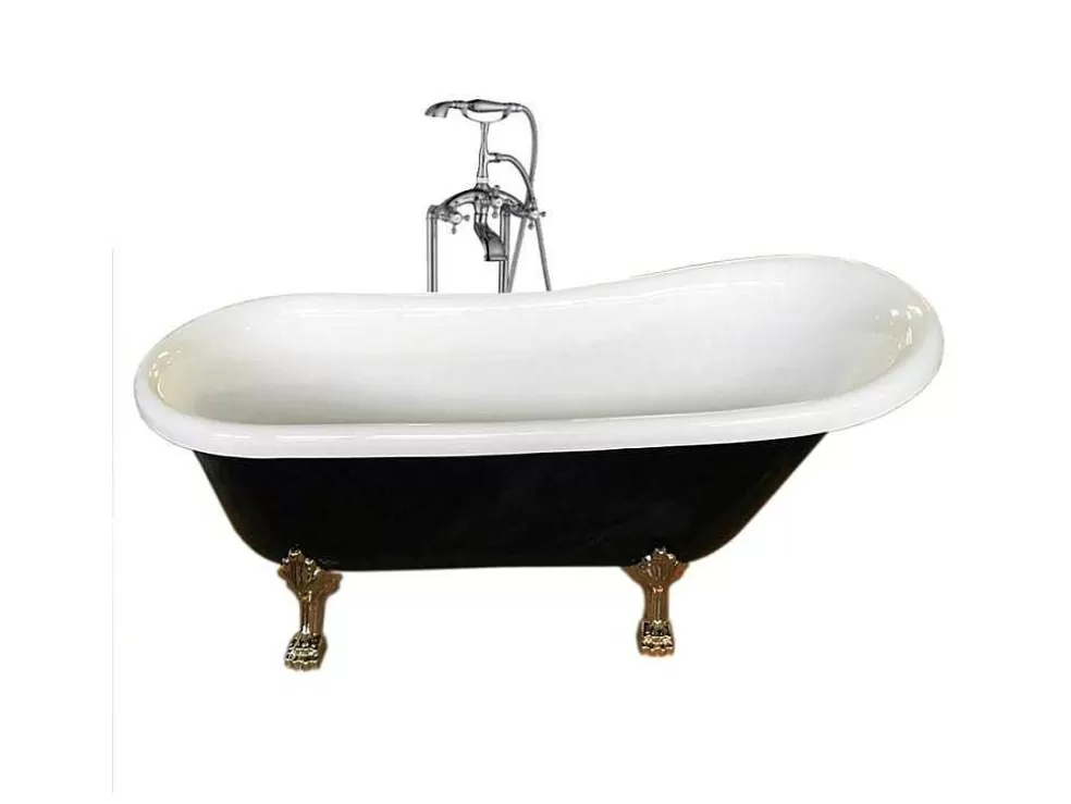 ELITESHOPPING Banheira De Ilha Vintage Preta 170 X 80 Cm Com Pés Dourados Com Torneira - Marigold Noir* Banheira Com Pés