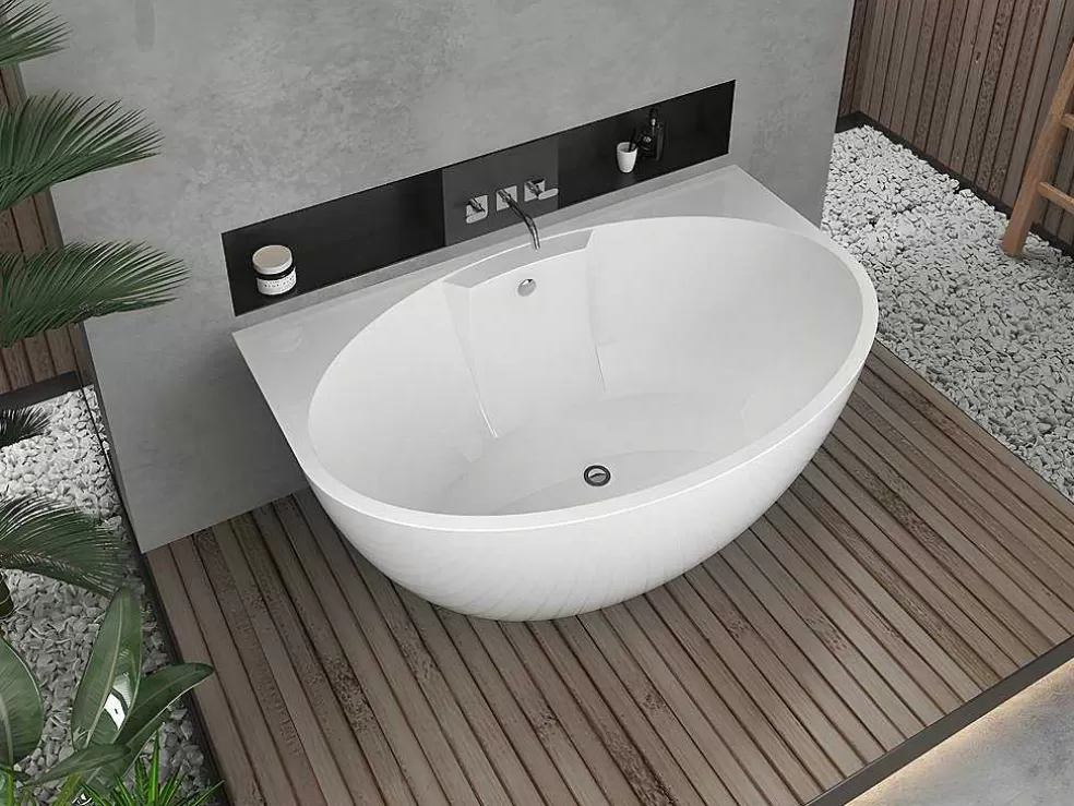 Shower & Design Banheira Semi-Clássica Oval De 197 L Dimensoes 151 X 94 X 60 Cm Cor Branco Em Acrilico - Pagrus* Banheira De Pousar E Encostar