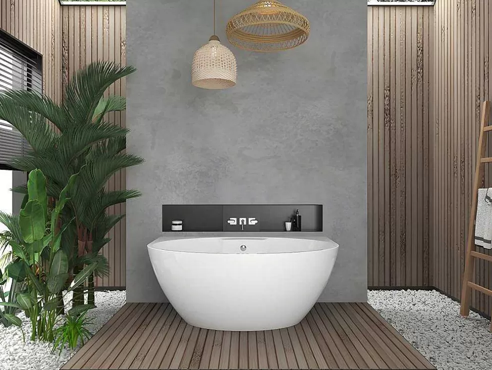 Shower & Design Banheira Semi-Clássica Oval De 197 L Dimensoes 151 X 94 X 60 Cm Cor Branco Em Acrilico - Pagrus* Banheira De Pousar E Encostar