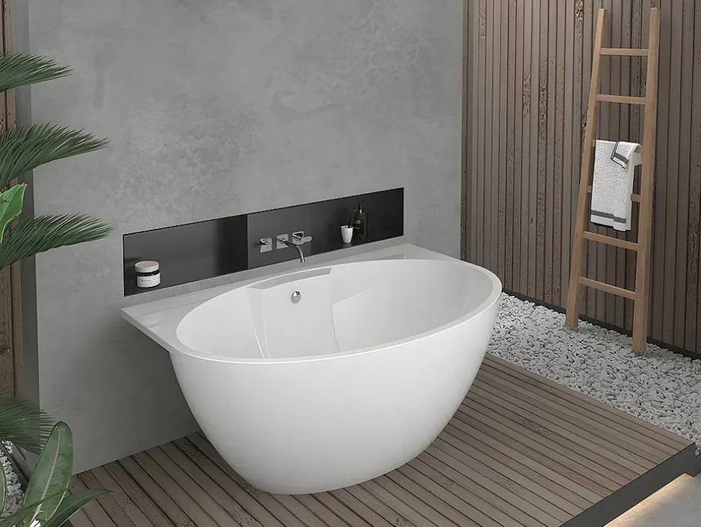 Shower & Design Banheira Semi-Clássica Oval De 197 L Dimensoes 151 X 94 X 60 Cm Cor Branco Em Acrilico - Pagrus* Banheira De Pousar E Encostar