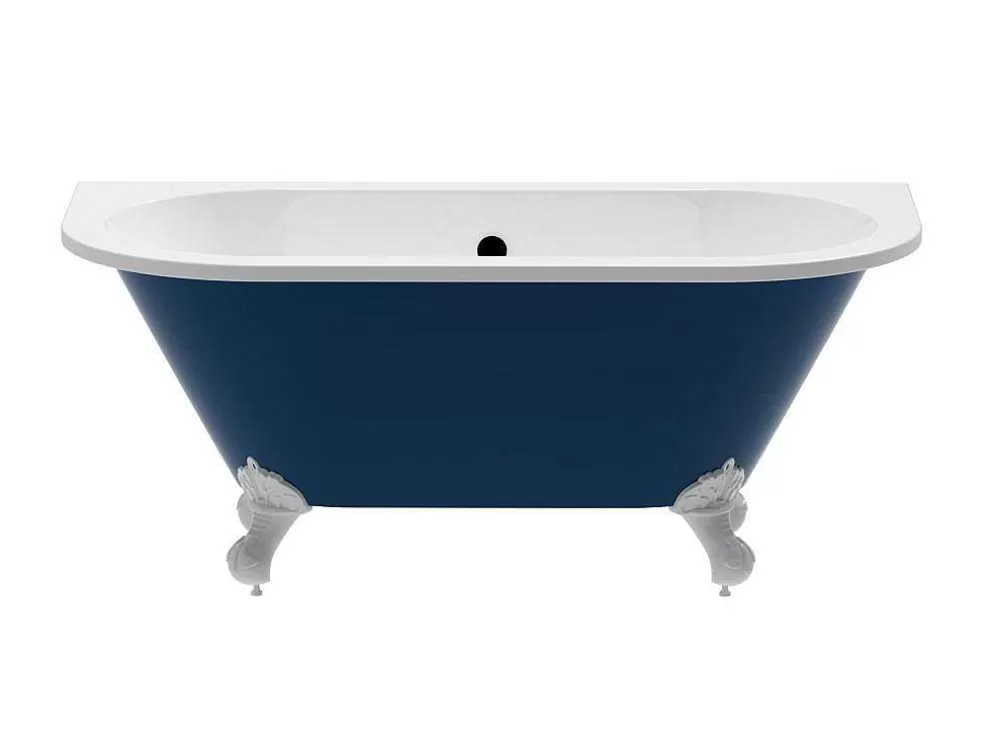 Shower & Design Banheira SemiClássica Retro Com Pés Estilo Pata De Agua, Azul Brilhante, 154 L, 150 X 74 X 61 Cm - Bolisa* Banheira De Pousar E Encostar