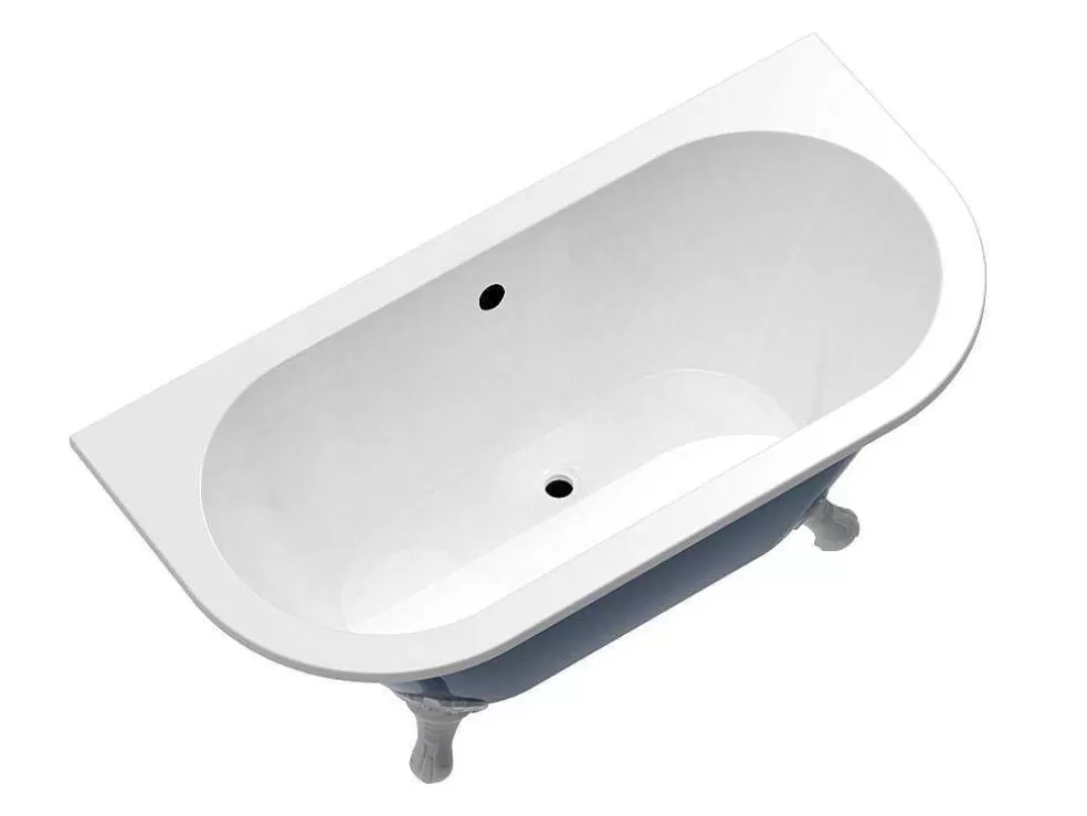 Shower & Design Banheira SemiClássica Retro Com Pés Estilo Pata De Agua, Azul Brilhante, 154 L, 150 X 74 X 61 Cm - Bolisa* Banheira De Pousar E Encostar