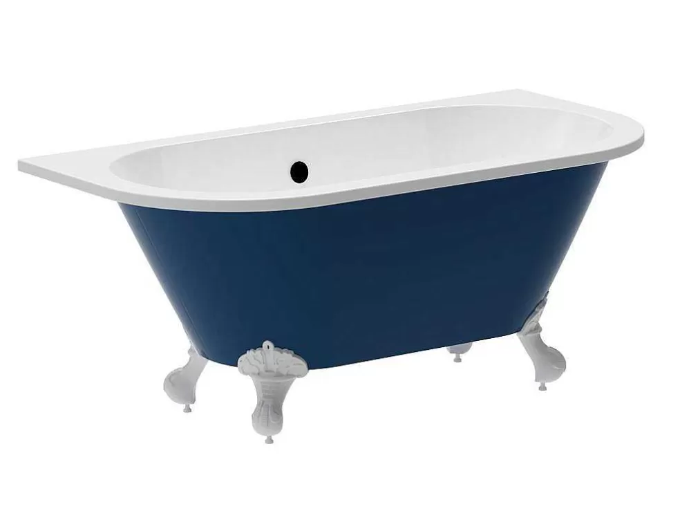 Shower & Design Banheira SemiClássica Retro Com Pés Estilo Pata De Agua, Azul Brilhante, 154 L, 150 X 74 X 61 Cm - Bolisa* Banheira De Pousar E Encostar