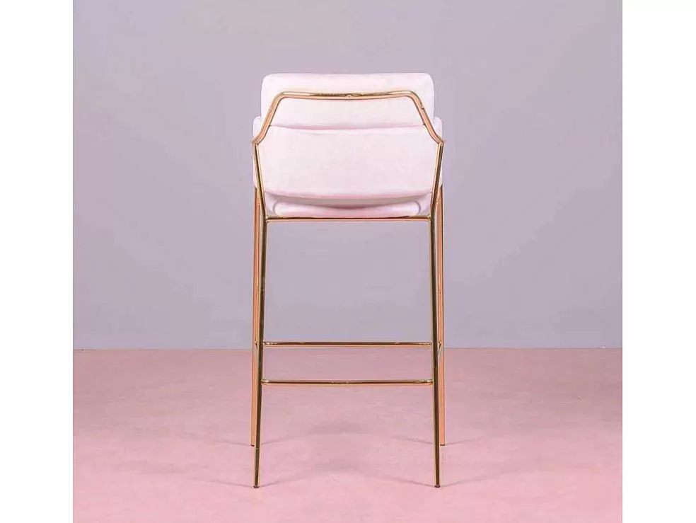 Vente-unique Banqueta De Design Estofada Em Veludo E Pernas Douradas - Cruiser - Rosa* Bancos De Bar