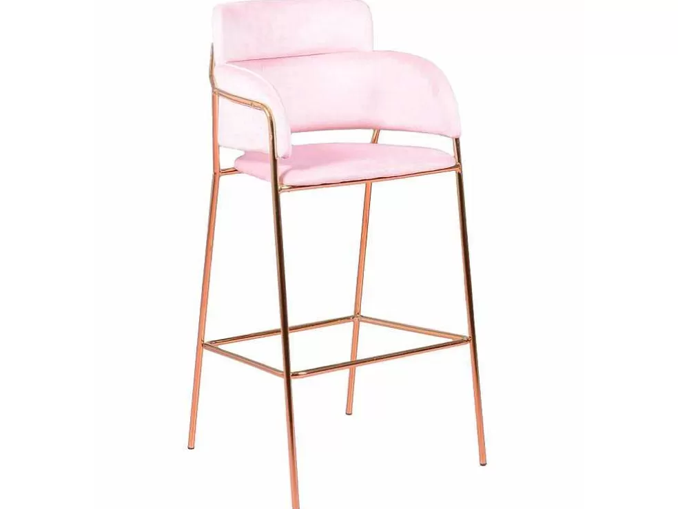 Vente-unique Banqueta De Design Estofada Em Veludo E Pernas Douradas - Cruiser - Rosa* Bancos De Bar