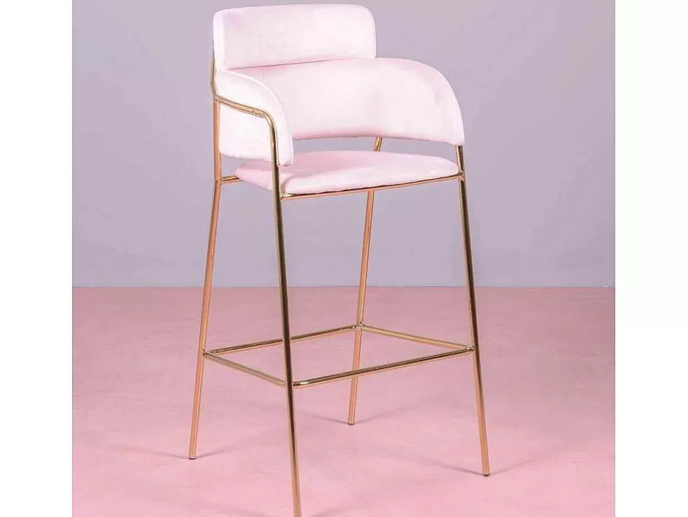Vente-unique Banqueta De Design Estofada Em Veludo E Pernas Douradas - Cruiser - Rosa* Bancos De Bar