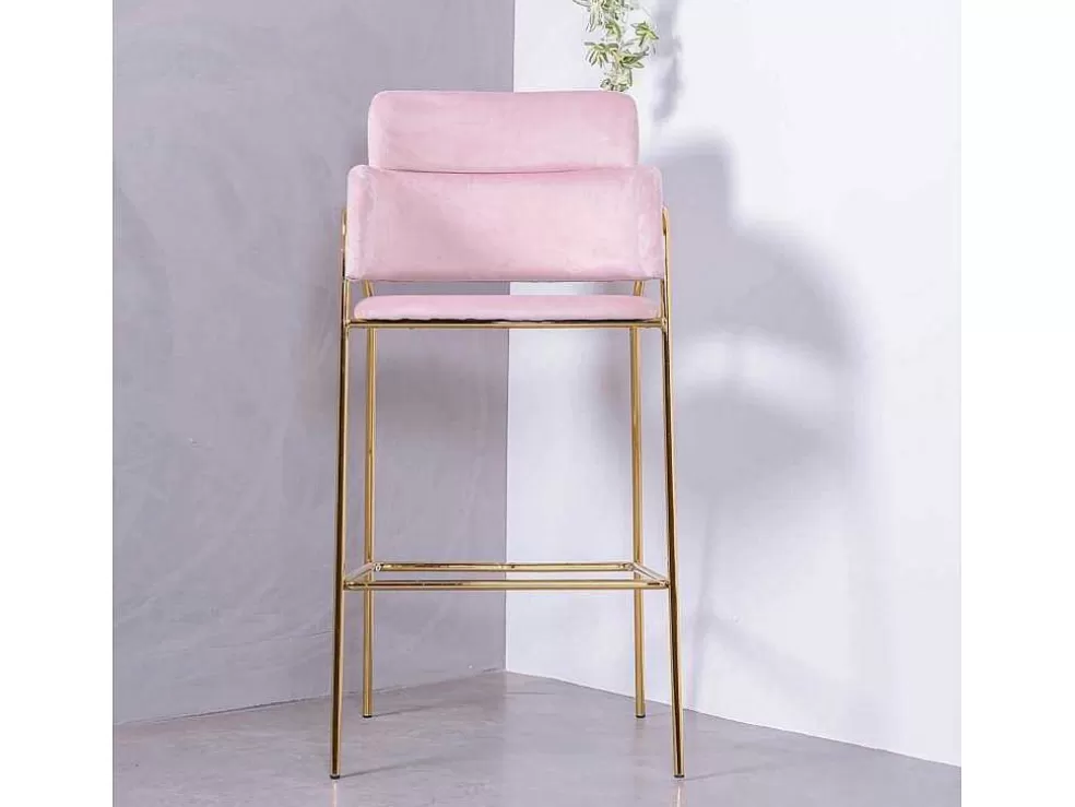 Vente-unique Banqueta De Design Estofada Em Veludo E Pernas Douradas - Cruiser - Rosa* Bancos De Bar