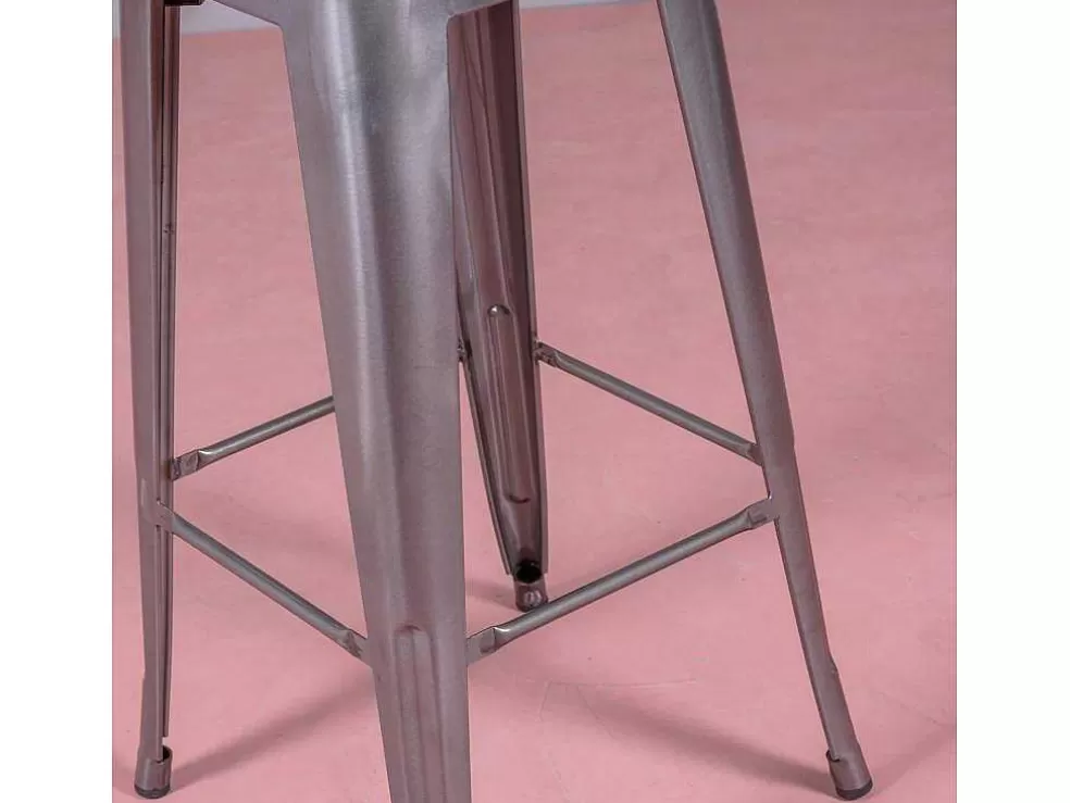 Vente-unique Banqueta Industrial Em Aco Metalizado Com Encosto Alto (76Cm) - Bistro - Metal* Bancos De Bar