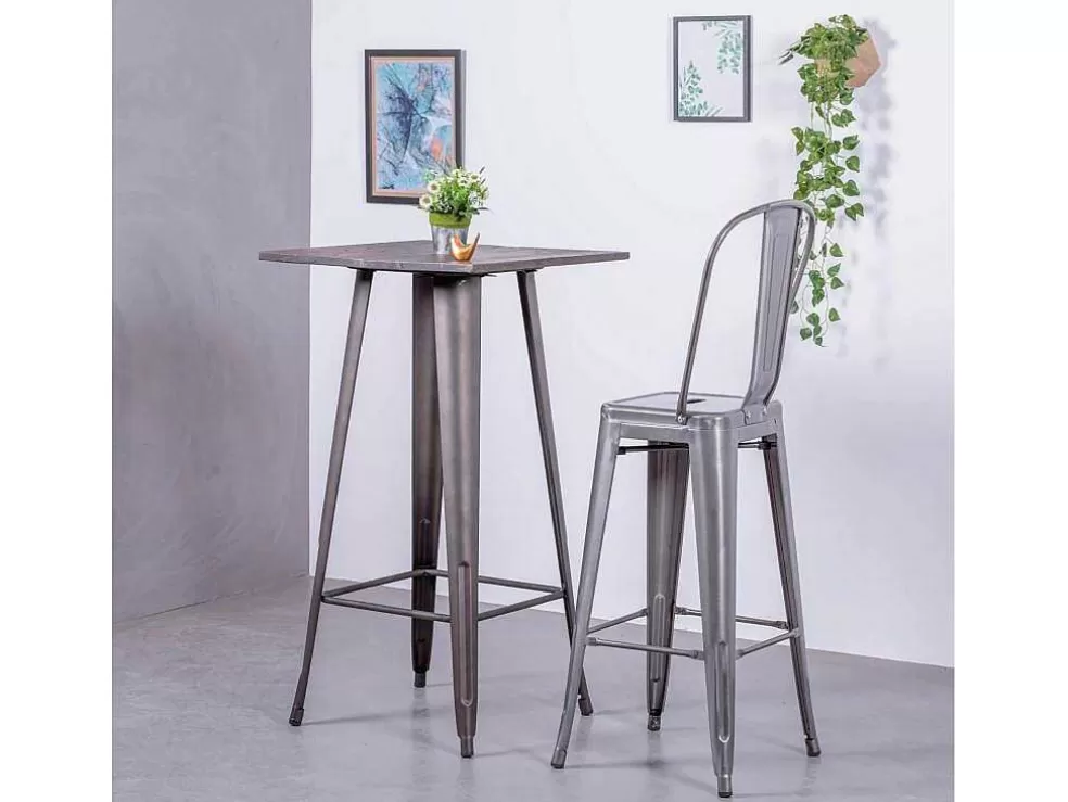 Vente-unique Banqueta Industrial Em Aco Metalizado Com Encosto Alto (76Cm) - Bistro - Metal* Bancos De Bar