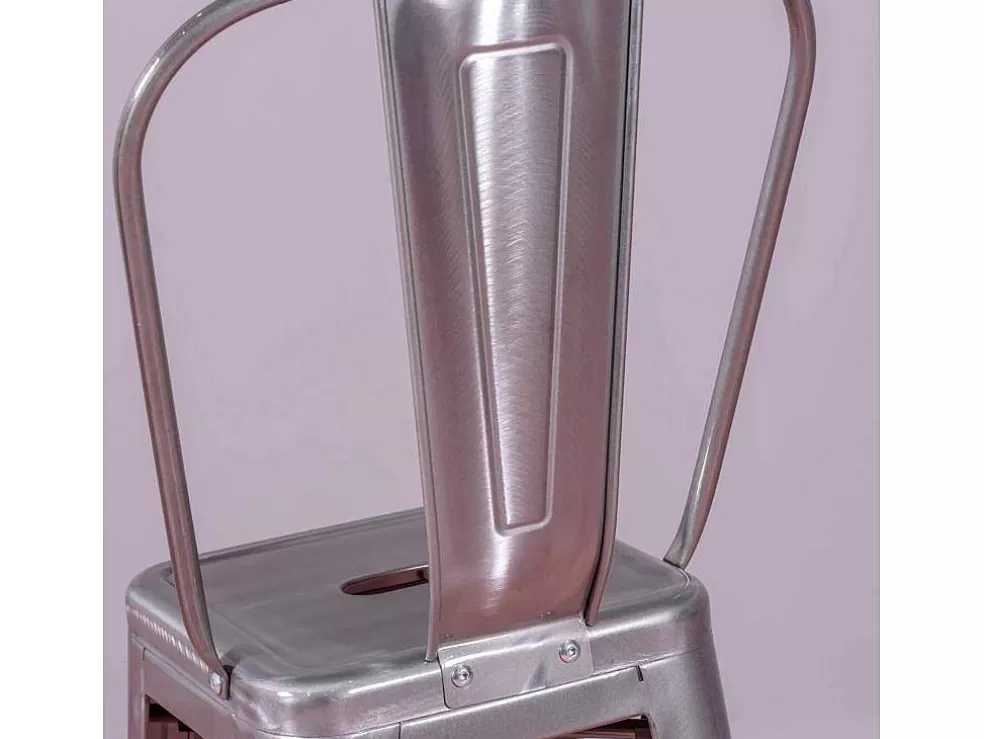 Vente-unique Banqueta Industrial Em Aco Metalizado Com Encosto Alto (76Cm) - Bistro - Metal* Bancos De Bar