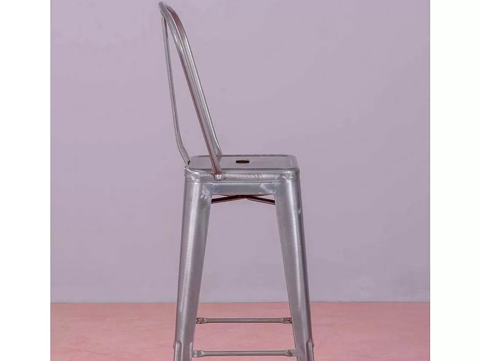 Vente-unique Banqueta Industrial Em Aco Metalizado Com Encosto Alto (76Cm) - Bistro - Metal* Bancos De Bar