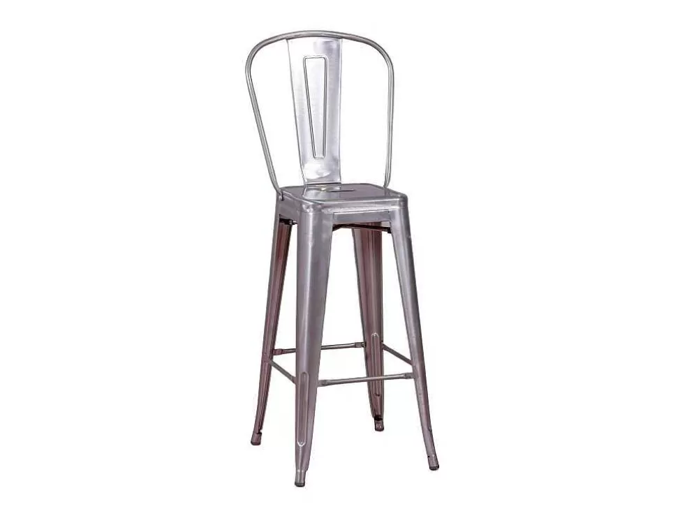 Vente-unique Banqueta Industrial Em Aco Metalizado Com Encosto Alto (76Cm) - Bistro - Metal* Bancos De Bar