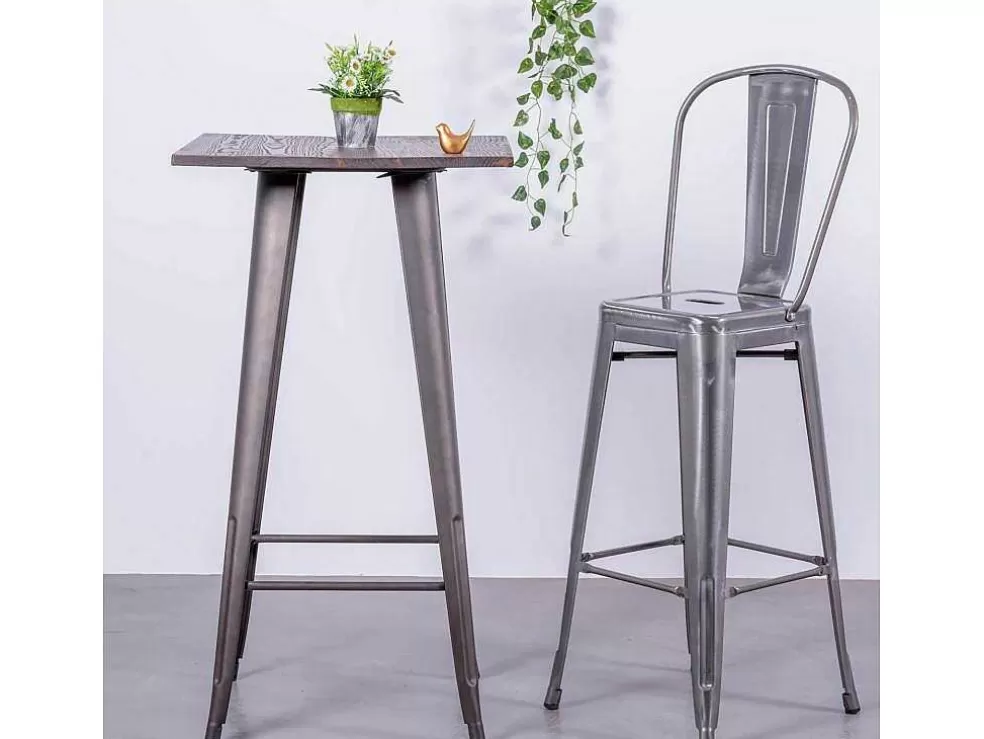 Vente-unique Banqueta Industrial Em Aco Metalizado Com Encosto Alto (76Cm) - Bistro - Metal* Bancos De Bar