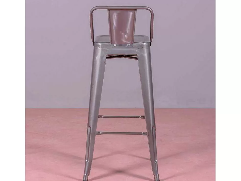 Vente-unique Banqueta Industrial Em Aco Metalizado Com Encosto Baixo (76Cm) - Bistro - Metal* Bancos De Bar