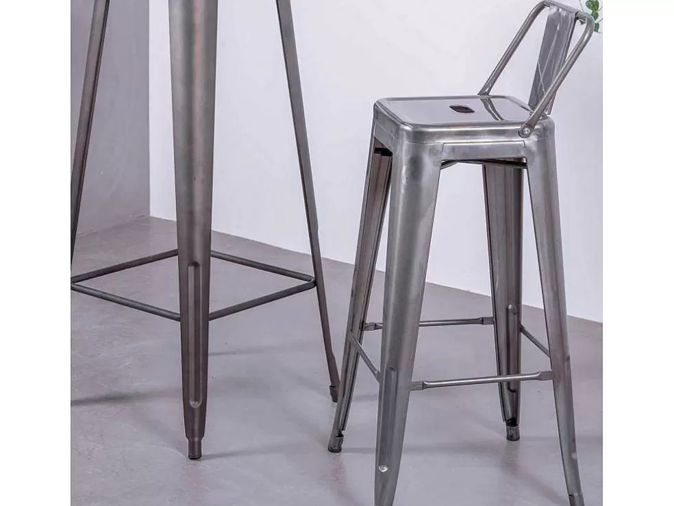 Vente-unique Banqueta Industrial Em Aco Metalizado Com Encosto Baixo (76Cm) - Bistro - Metal* Bancos De Bar