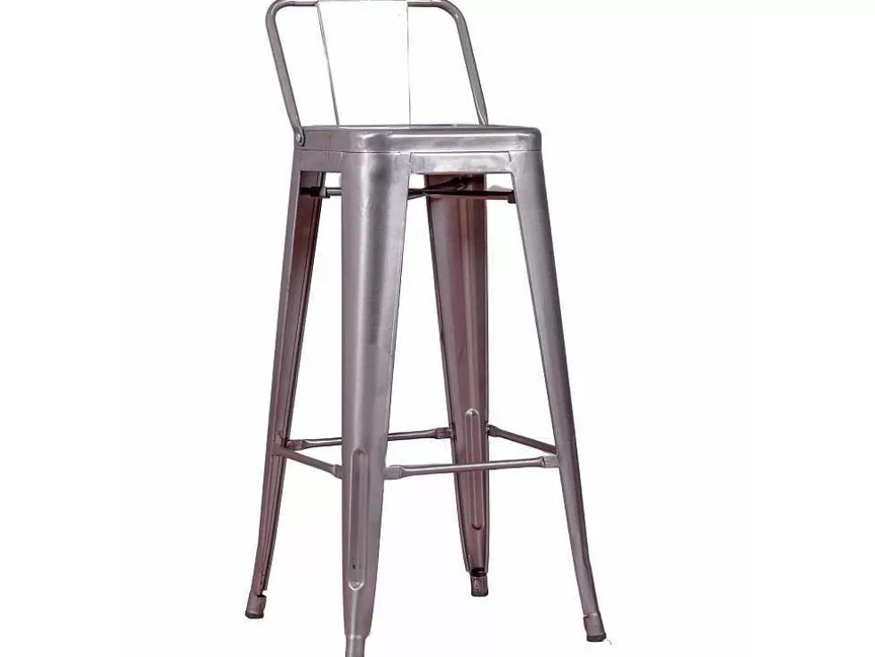 Vente-unique Banqueta Industrial Em Aco Metalizado Com Encosto Baixo (76Cm) - Bistro - Metal* Bancos De Bar