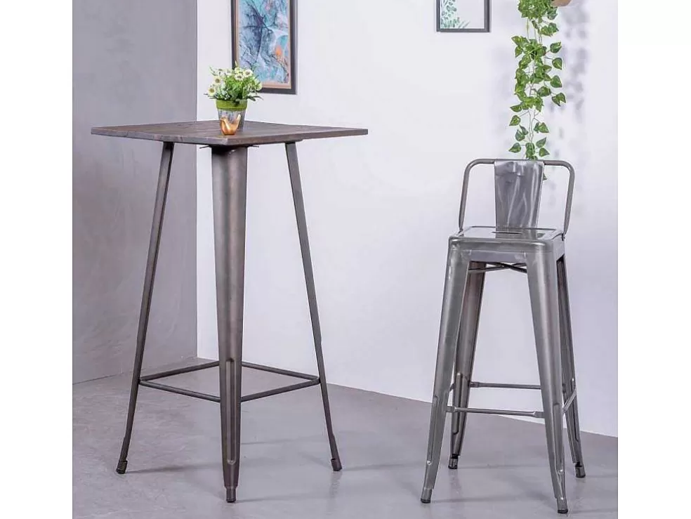 Vente-unique Banqueta Industrial Em Aco Metalizado Com Encosto Baixo (76Cm) - Bistro - Metal* Bancos De Bar