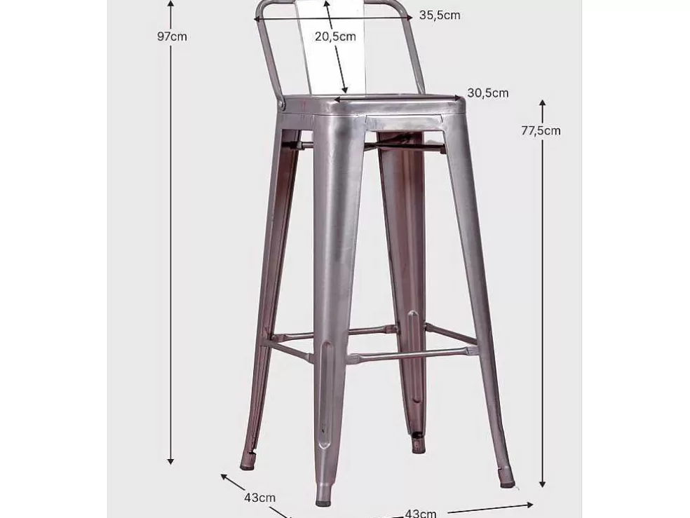 Vente-unique Banqueta Industrial Em Aco Metalizado Com Encosto Baixo (76Cm) - Bistro - Metal* Bancos De Bar