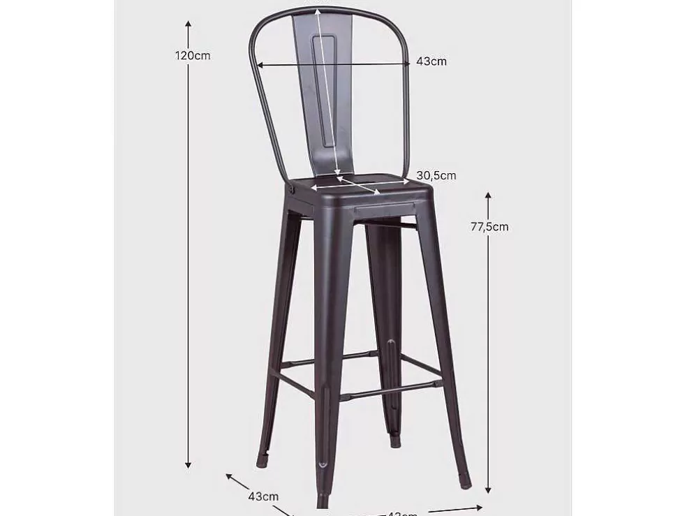 Vente-unique Banqueta Metalica Em Aco Lacado Com Encosto Alto (76Cm) - Bistro - Preto* Bancos De Bar