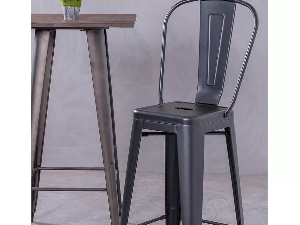 Vente-unique Banqueta Metalica Em Aco Lacado Com Encosto Alto (76Cm) - Bistro - Preto* Bancos De Bar
