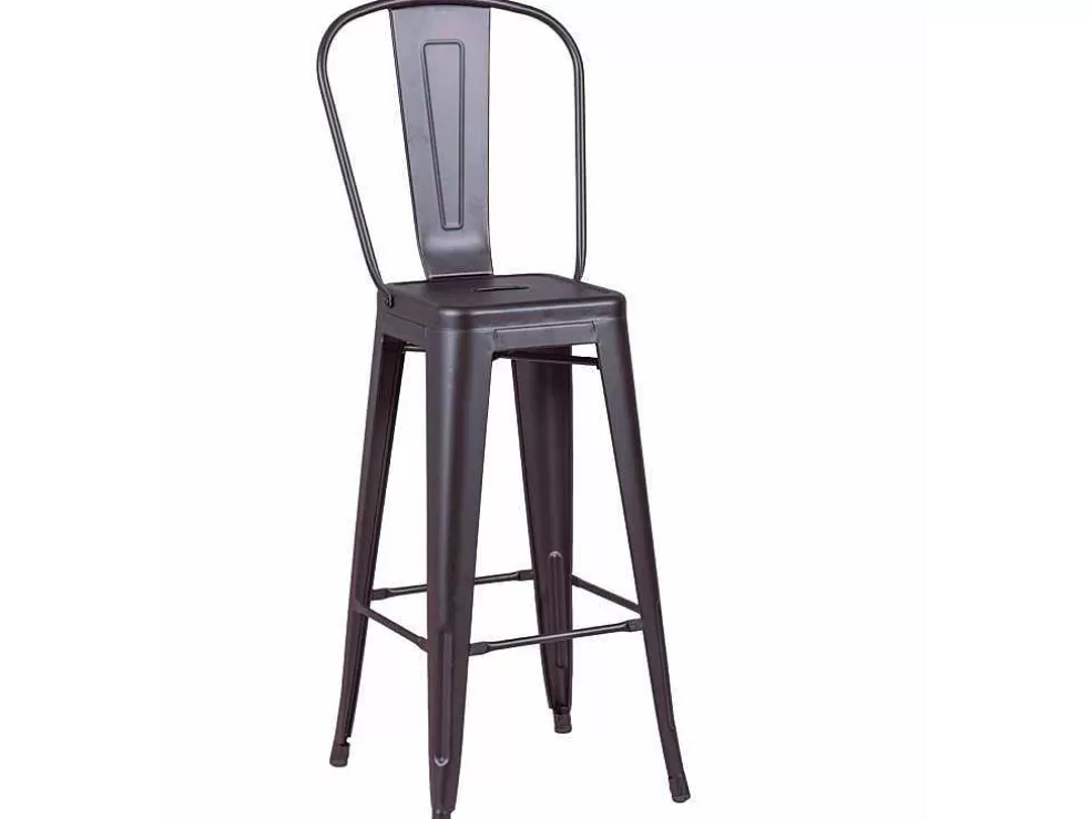 Vente-unique Banqueta Metalica Em Aco Lacado Com Encosto Alto (76Cm) - Bistro - Preto* Bancos De Bar