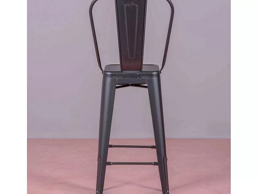 Vente-unique Banqueta Metalica Em Aco Lacado Com Encosto Alto (76Cm) - Bistro - Preto* Bancos De Bar