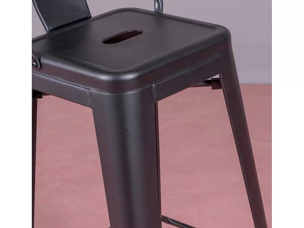 Vente-unique Banqueta Metalica Em Aco Lacado Com Encosto Alto (76Cm) - Bistro - Preto* Bancos De Bar
