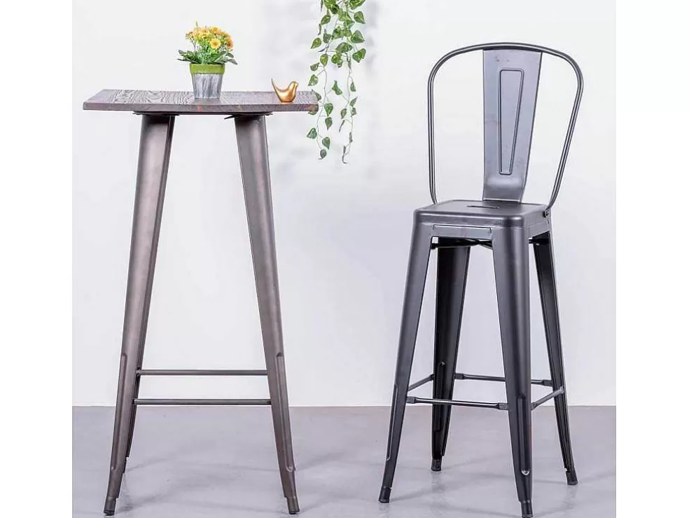 Vente-unique Banqueta Metalica Em Aco Lacado Com Encosto Alto (76Cm) - Bistro - Preto* Bancos De Bar