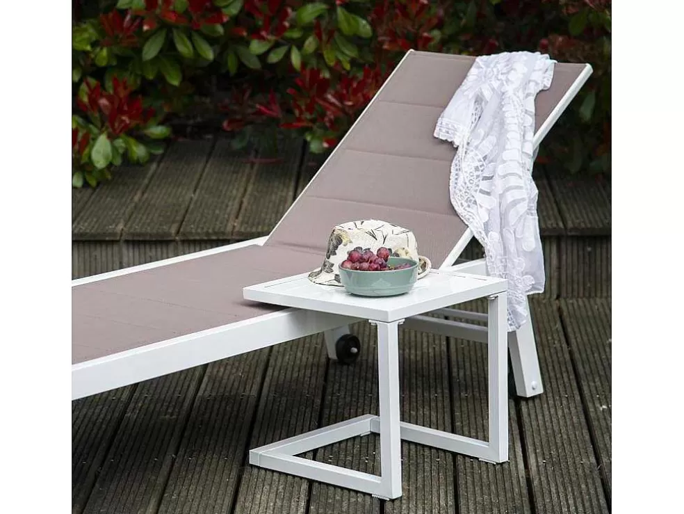 Happy Garden Barbados Espreguiçadeira E Mesa De Cabeceira Em Taupe Têxtilene - Aluminio Branco* Espreguiçadeira