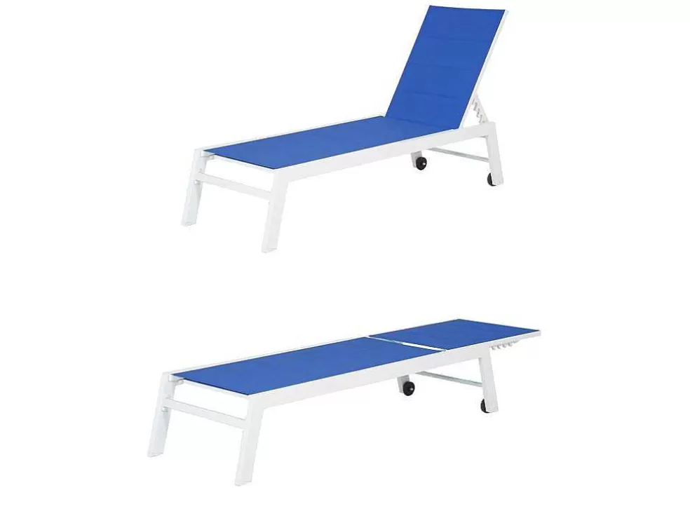 Happy Garden Barbados Espreguiçadeira E Mesa De Cabeceira Em Têxtilene Azul - Aluminio Branco* Espreguiçadeira