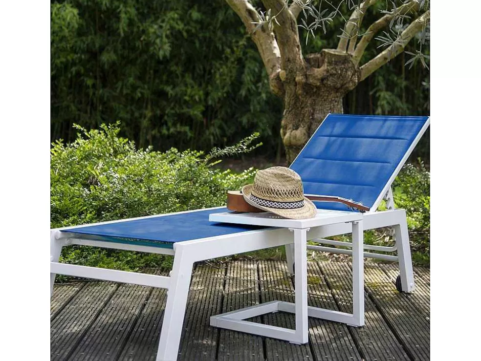 Happy Garden Barbados Espreguiçadeira E Mesa De Cabeceira Em Têxtilene Azul - Aluminio Branco* Espreguiçadeira