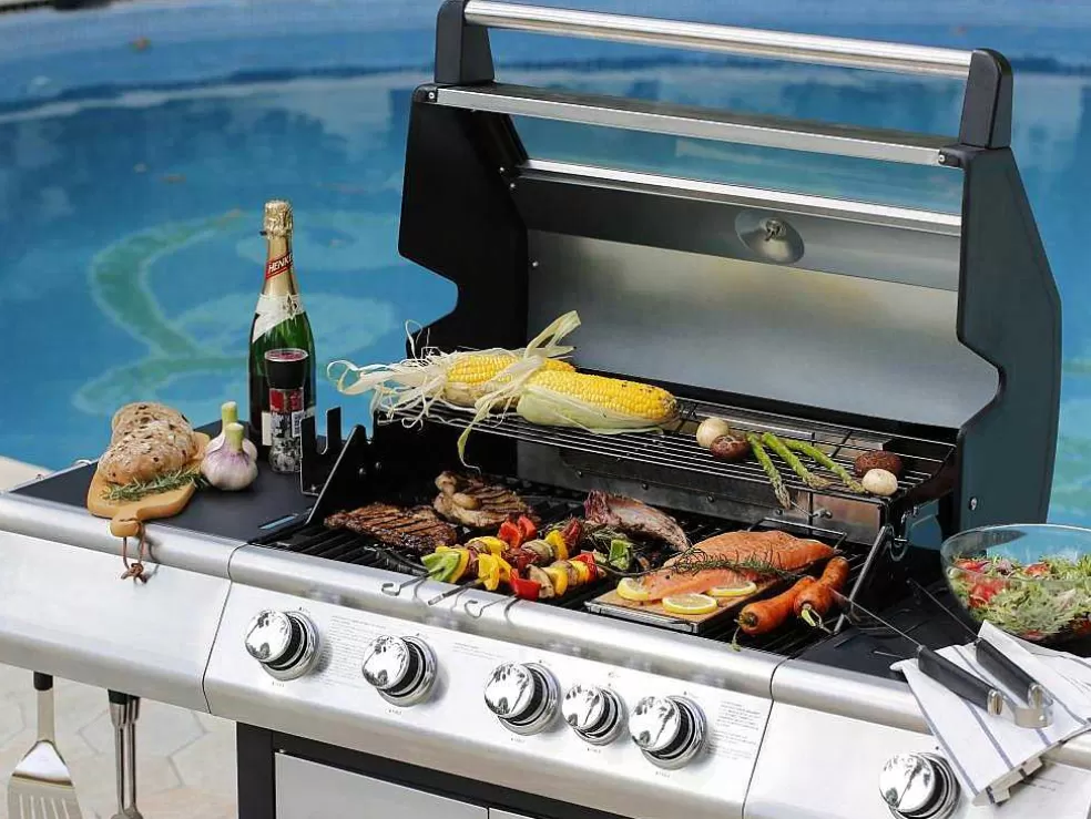 Vente-unique Barbecue A Gas Com 4 Bicos, 1 Fogao Lateral E 1 Assador 148X56X121 Cm - Roasty* Barbecue, Braseiro De Jardim, Plancha