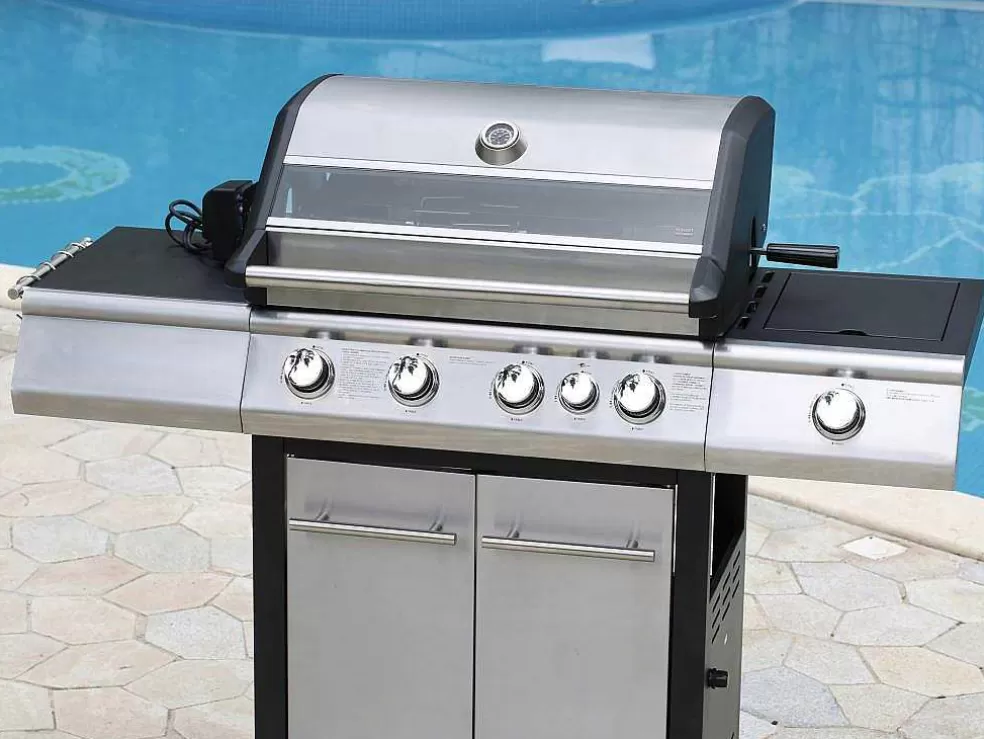 Vente-unique Barbecue A Gas Com 4 Bicos, 1 Fogao Lateral E 1 Assador 148X56X121 Cm - Roasty* Barbecue, Braseiro De Jardim, Plancha