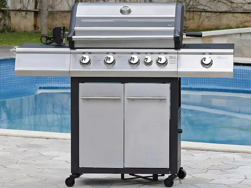 Vente-unique Barbecue A Gas Com 4 Bicos, 1 Fogao Lateral E 1 Assador 148X56X121 Cm - Roasty* Barbecue, Braseiro De Jardim, Plancha