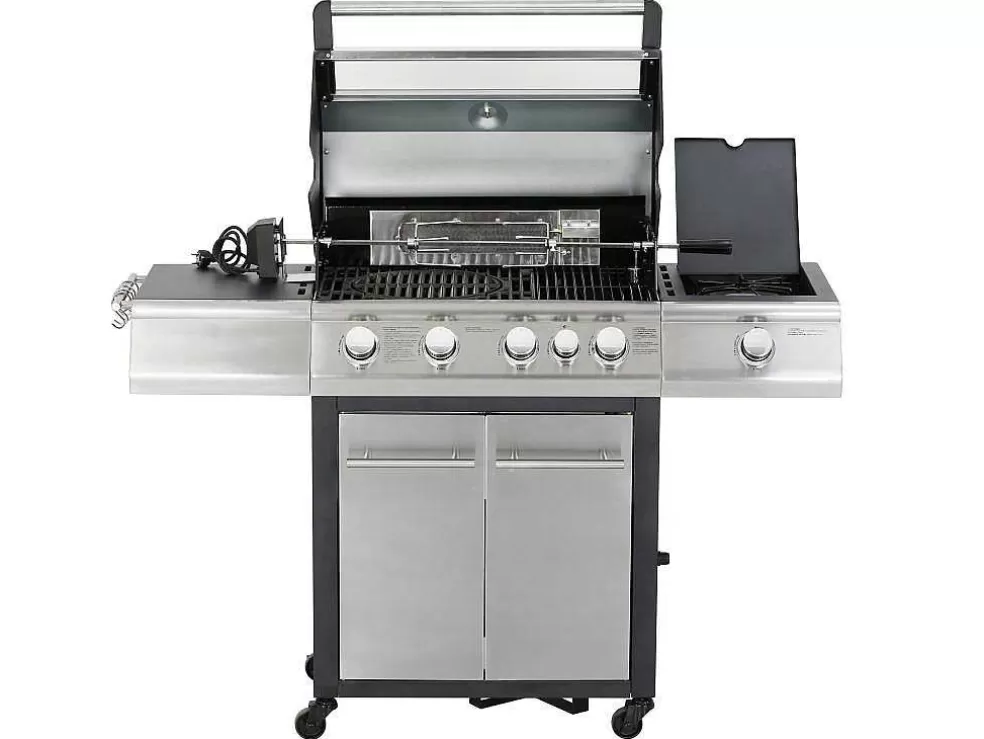 Vente-unique Barbecue A Gas Com 4 Bicos, 1 Fogao Lateral E 1 Assador 148X56X121 Cm - Roasty* Barbecue, Braseiro De Jardim, Plancha