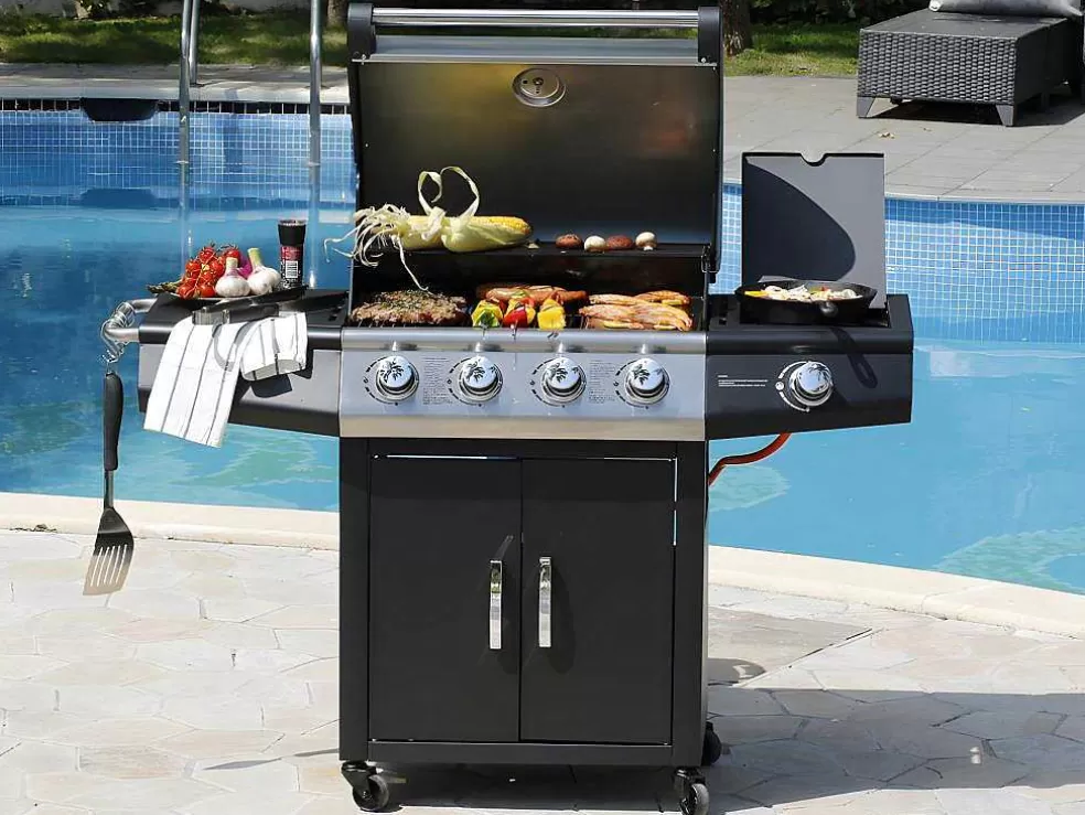 Vente-unique Barbecue A Gas Com 4 Bicos E 1 Fogao Lateral 143X54X115 Cm - Smoky* Barbecue, Braseiro De Jardim, Plancha