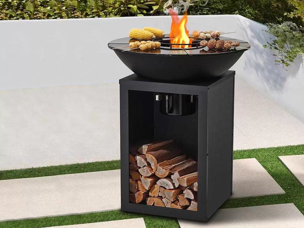 Vente-unique Barbecue Grelhador Braseiro A Carvao E Madeira Com Arrumação 80 X 80 X 96 Cm Preto - Ignos* Barbecue, Braseiro De Jardim, Plancha